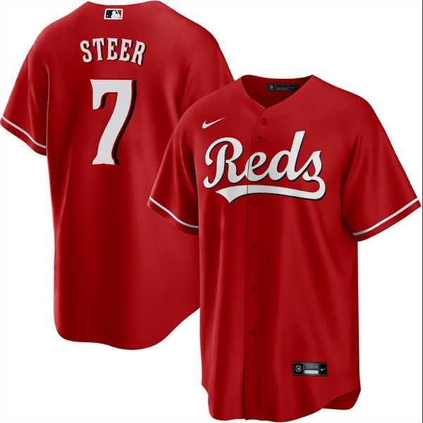 Men's Cincinnati Reds #7 Spencer Steer Red Cool Base Stitched Baseball Jersey Dzhi